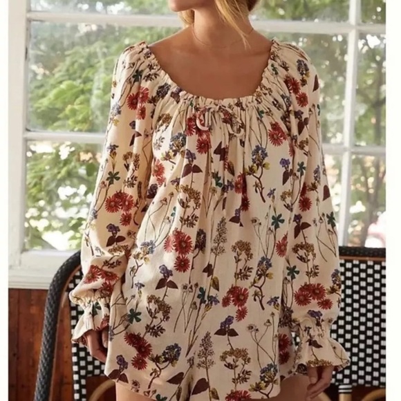 Anthropologie Tops - Anthropologie Floral Romper Long Sleeve Size S